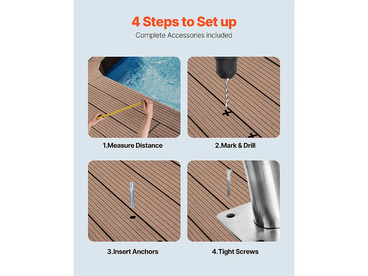 Rampe de Piscine SucceBuy, Rampe en Acier Inoxydable avec Plaque de Base, pour Piscines