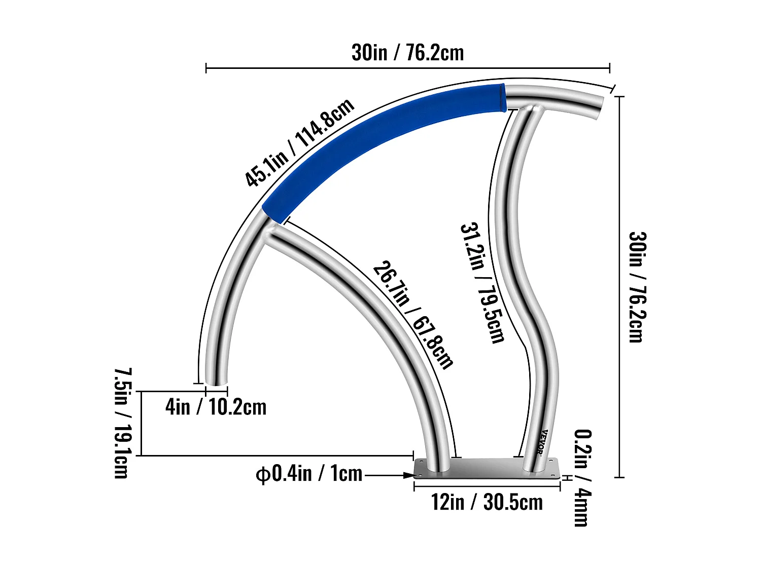 Rampe de Piscine SucceBuy, Rampe en Acier Inoxydable avec Plaque de Base, pour Piscines