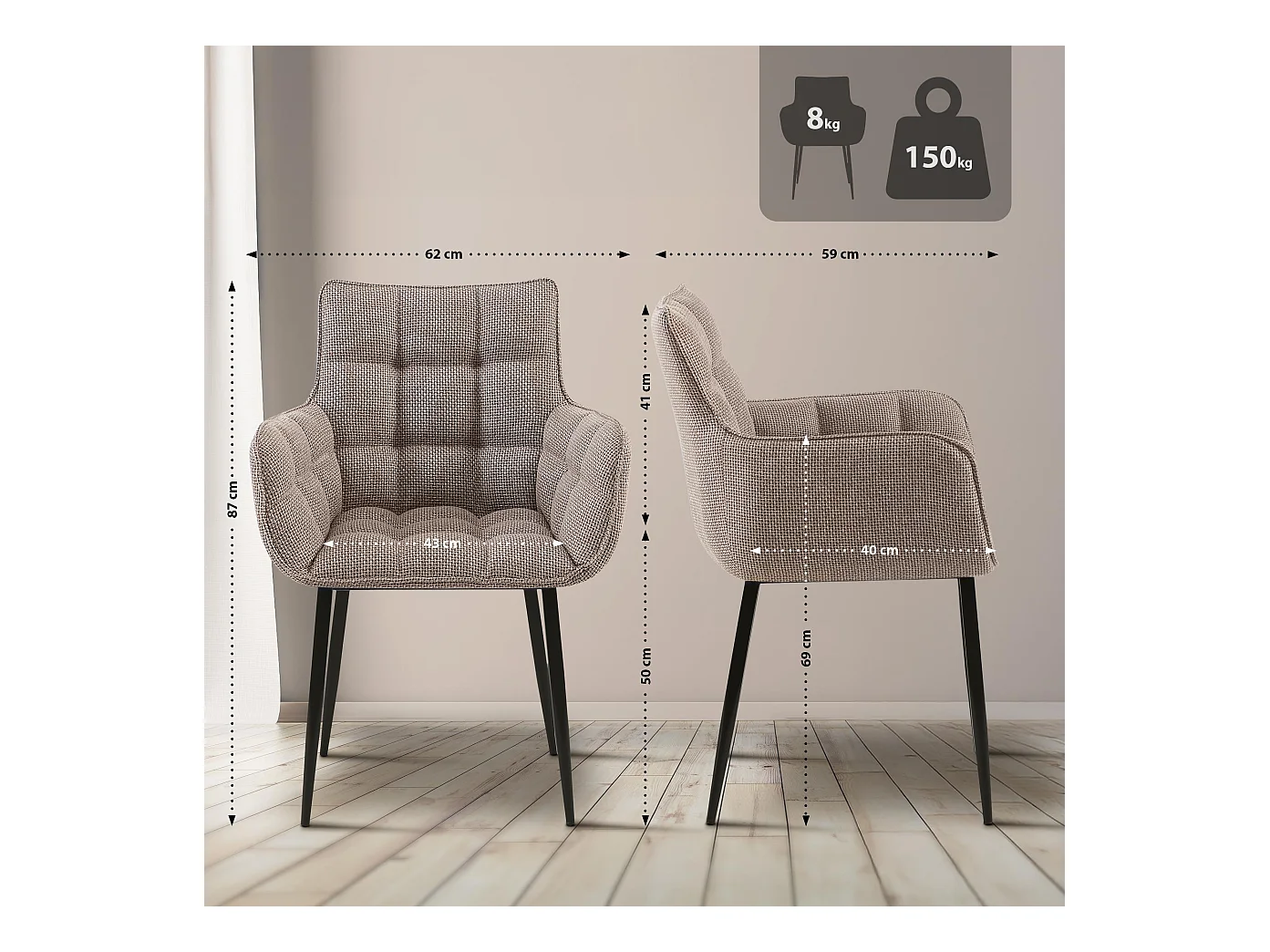 chaises avec accoudoirs - Tissu & Noir - Marron terre - Tirana