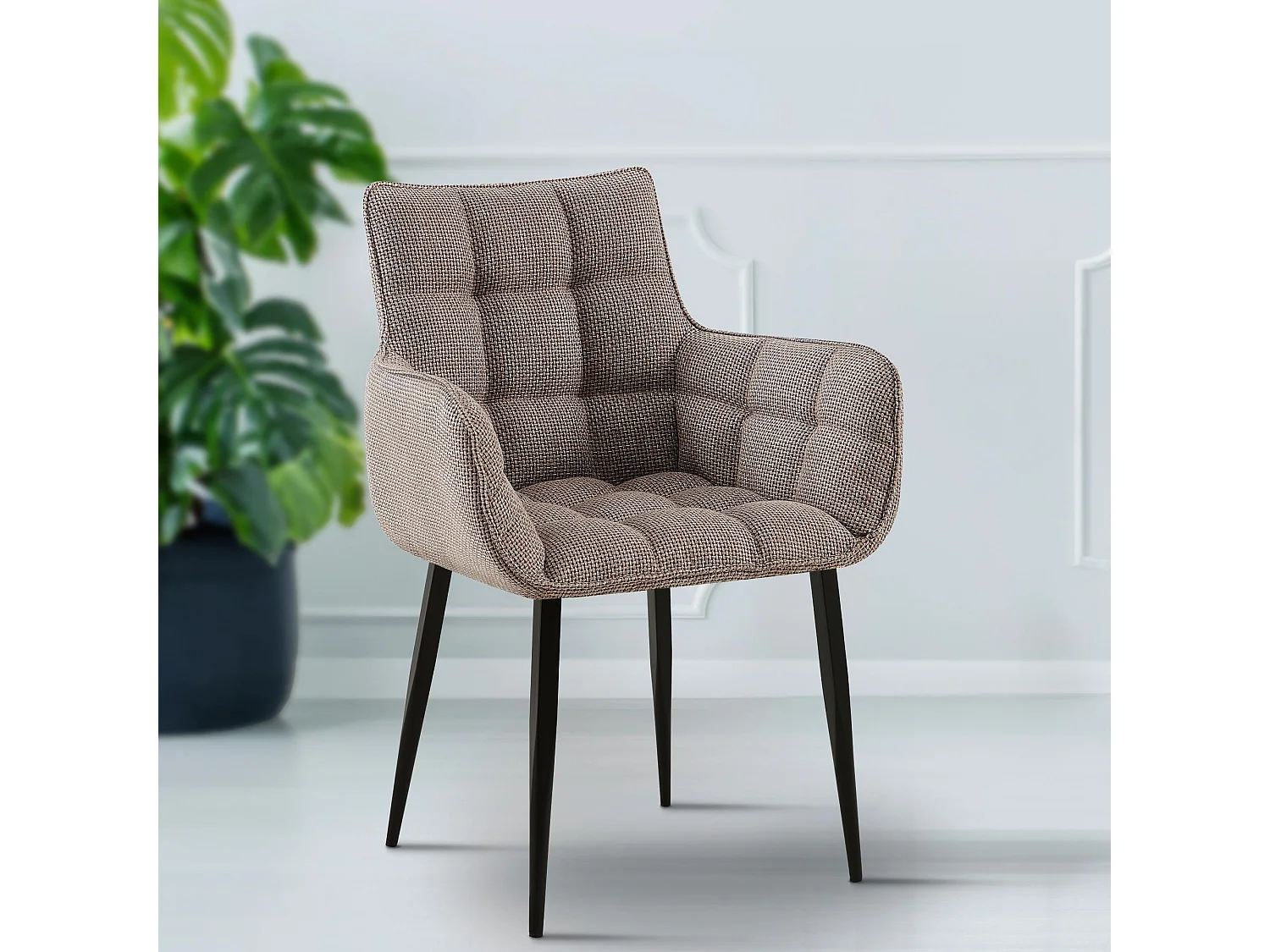 chaises avec accoudoirs - Tissu & Noir - Marron terre - Tirana