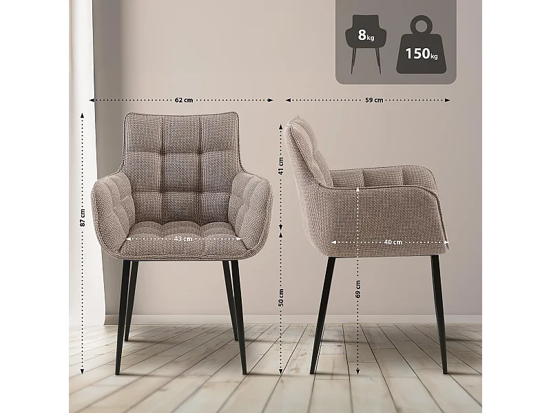 chaises avec accoudoirs - Tissu & Noir - Marron terre - Tirana