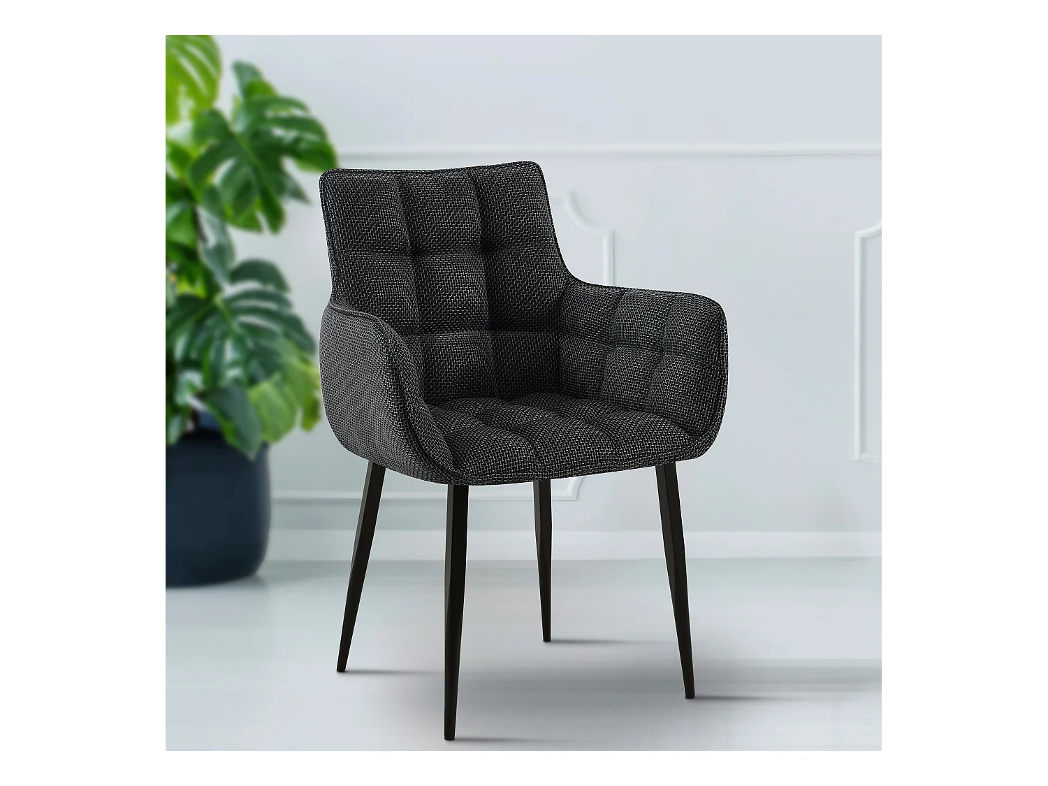 chaises avec accoudoirs - Tissu & Noir - Gris titane - Tirana