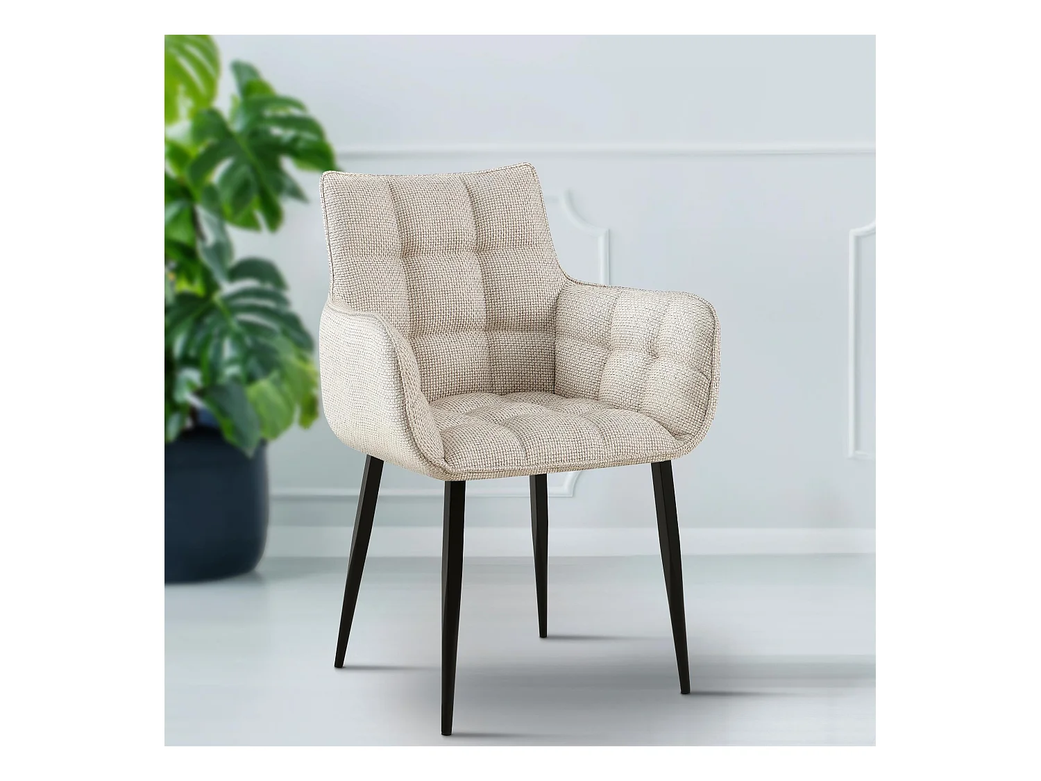 chaises avec accoudoirs - Tissu & Noir - Ivoire - Tirana