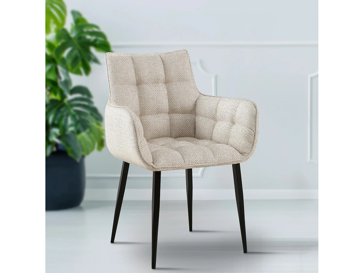 chaises avec accoudoirs - Tissu & Noir - Ivoire - Tirana