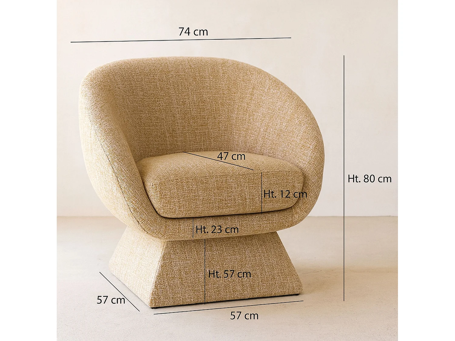 Now's Home - Fauteuil Pivotant En Tissus Tweed Ocre Jaune 77x74x80cm Sixties