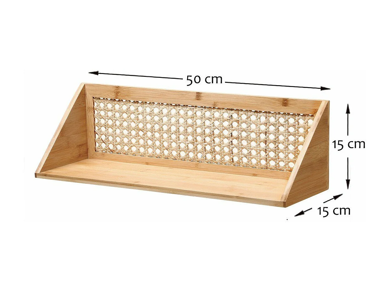 Wandregal aus Bambus und natürlichem Rattan - 50 cm