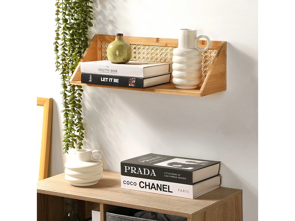 Etagère murale en bambou et rotin naturel - L50 cm