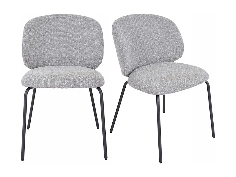 Lot 2 chaises en tissu chenille gris clair et pieds métal – LISETTE