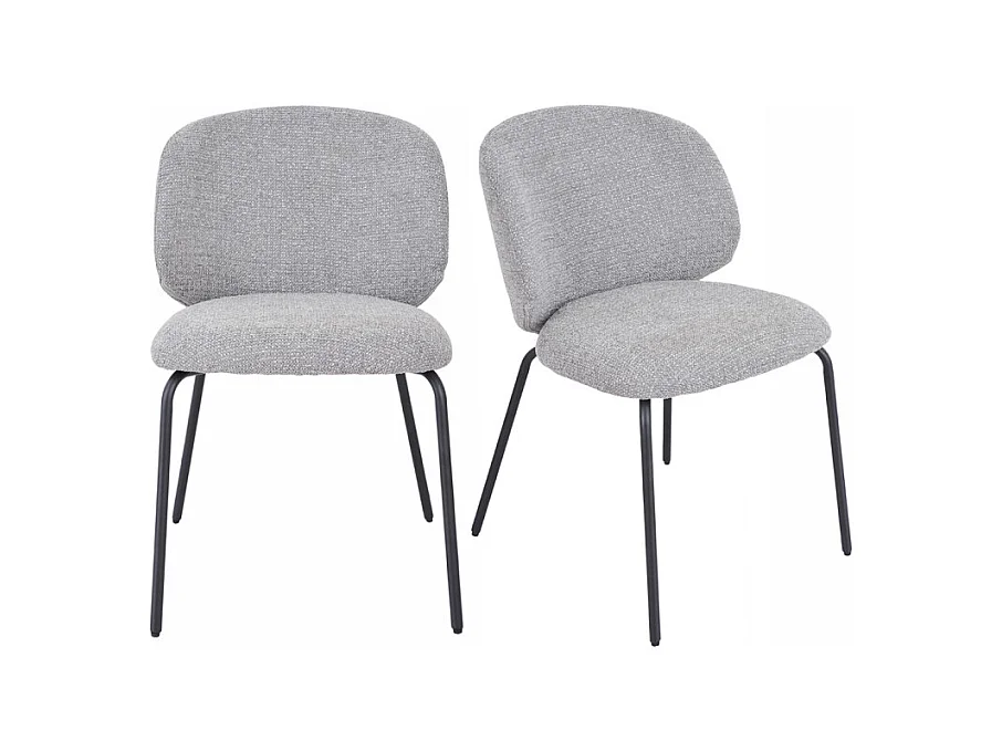 Lot 2 chaises en tissu chenille gris clair et pieds métal – LISETTE