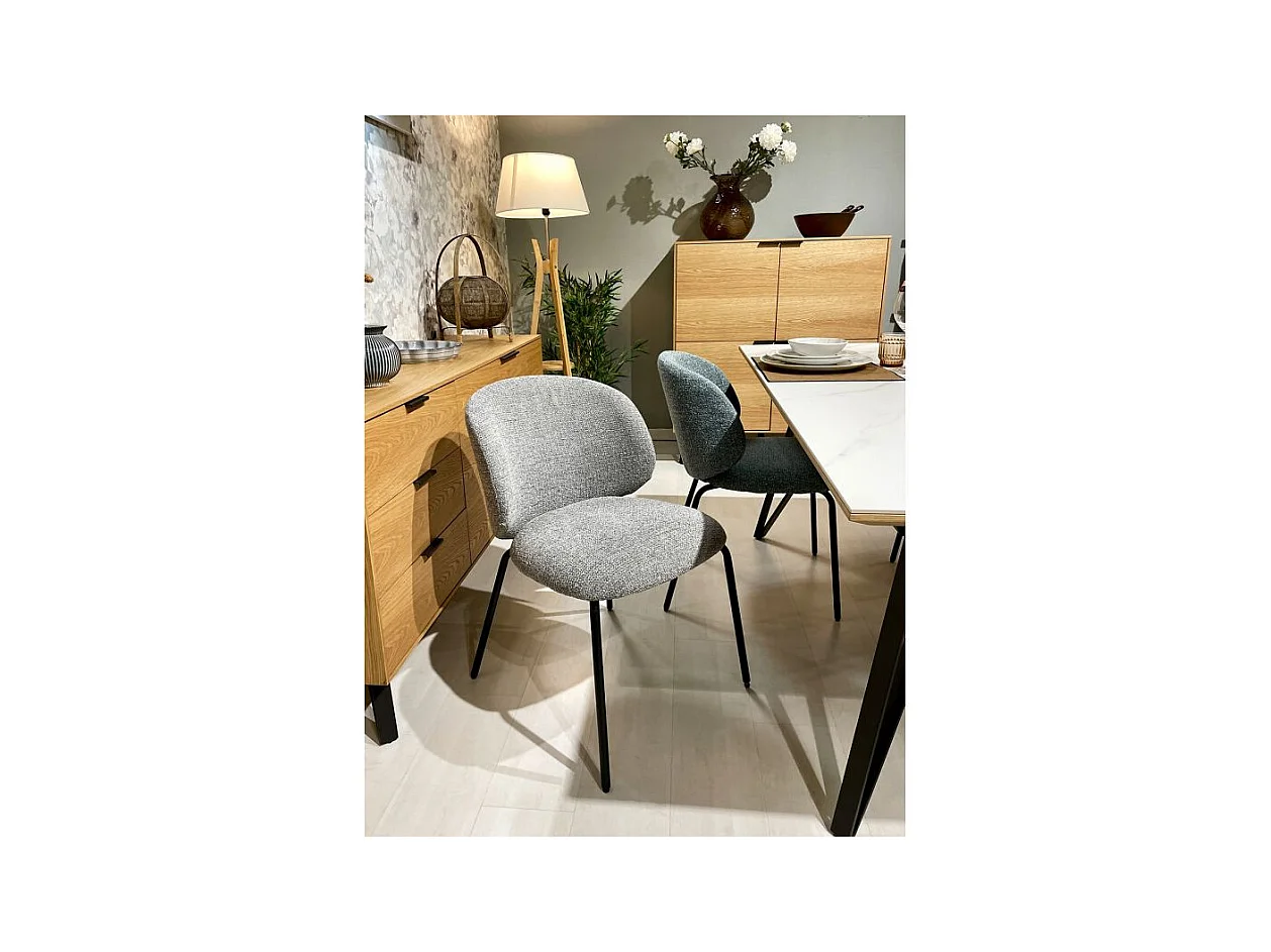 Lot 2 chaises en tissu chenille gris clair et pieds métal – LISETTE