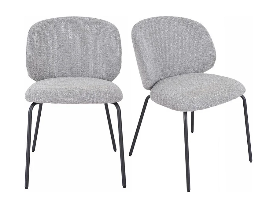 Lot 2 chaises en tissu chenille gris clair et pieds métal – LISETTE