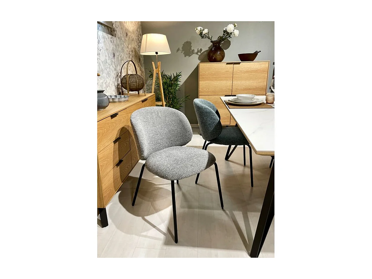 Lot 2 chaises en tissu chenille gris clair et pieds métal – LISETTE