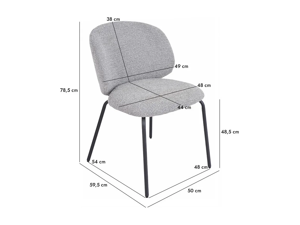 Lot 2 chaises en tissu chenille gris clair et pieds métal – LISETTE