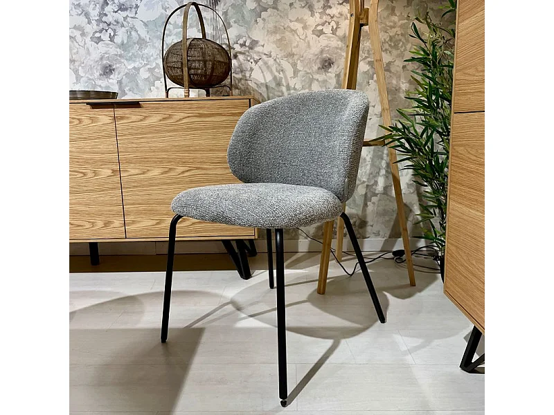 Lot 2 chaises en tissu chenille gris clair et pieds métal – LISETTE