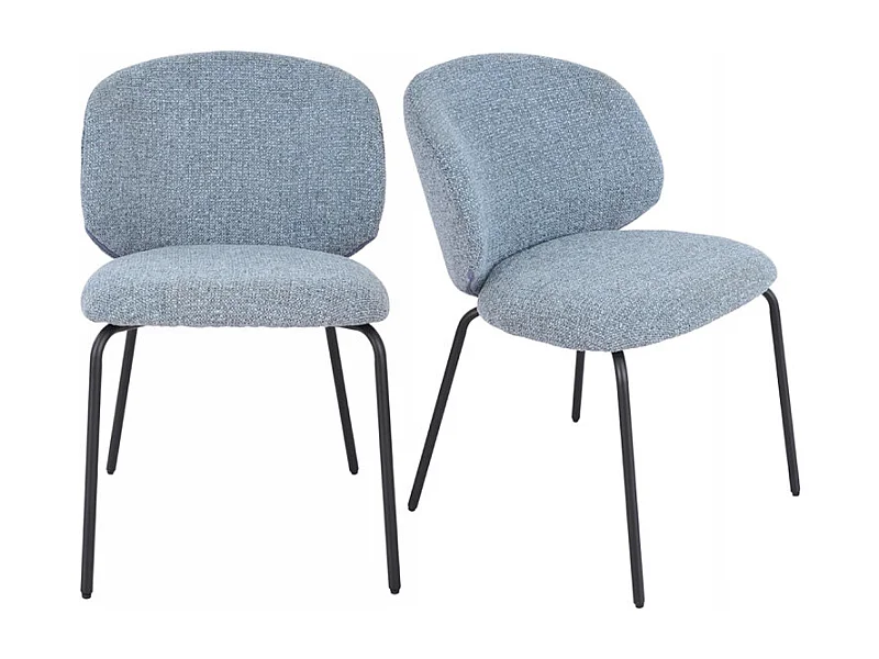 Lot 2 chaises en tissu chenille bleu clair et pieds métal – LISETTE