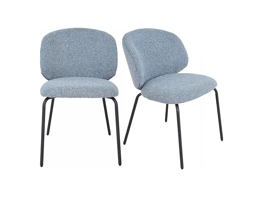 Lot 2 chaises en tissu chenille bleu clair et pieds métal – LISETTE