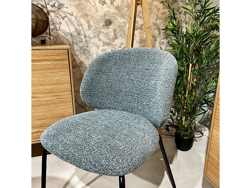 Lot 2 chaises en tissu chenille bleu clair et pieds métal – LISETTE