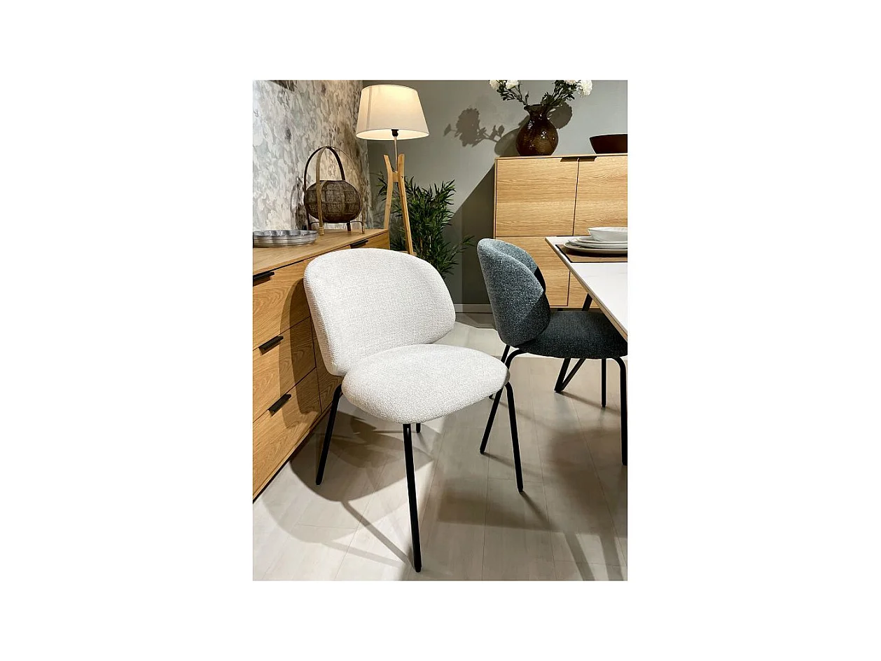 Lot 2 chaises en tissu chenille écru et pieds métal – LISETTE