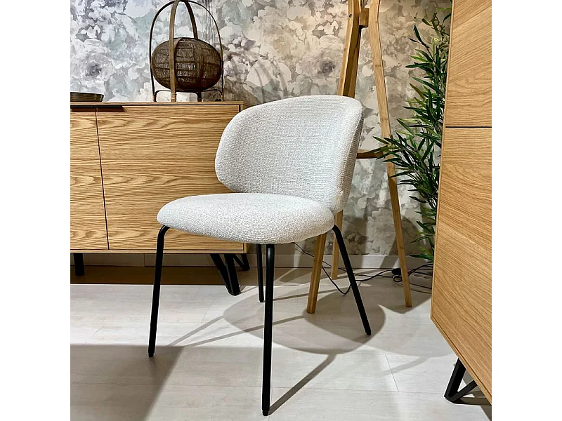 Lot 2 chaises en tissu chenille écru et pieds métal – LISETTE