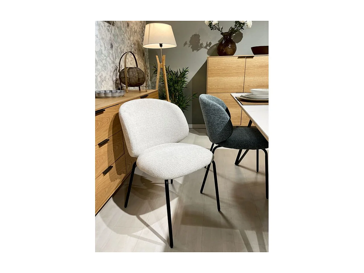 Lot 2 chaises en tissu chenille écru et pieds métal – LISETTE