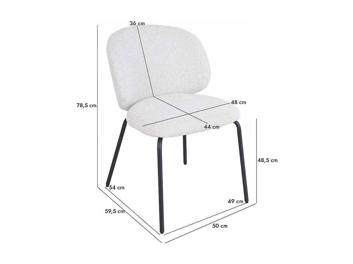 Lot 2 chaises en tissu chenille écru et pieds métal – LISETTE