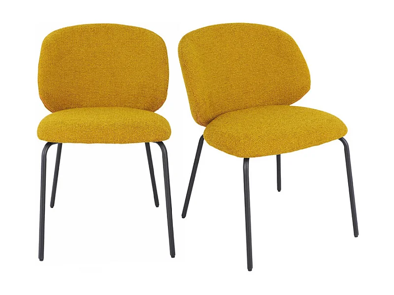 Lot 2 chaises en tissu chenille jaune moutarde pieds métal – LISETTE
