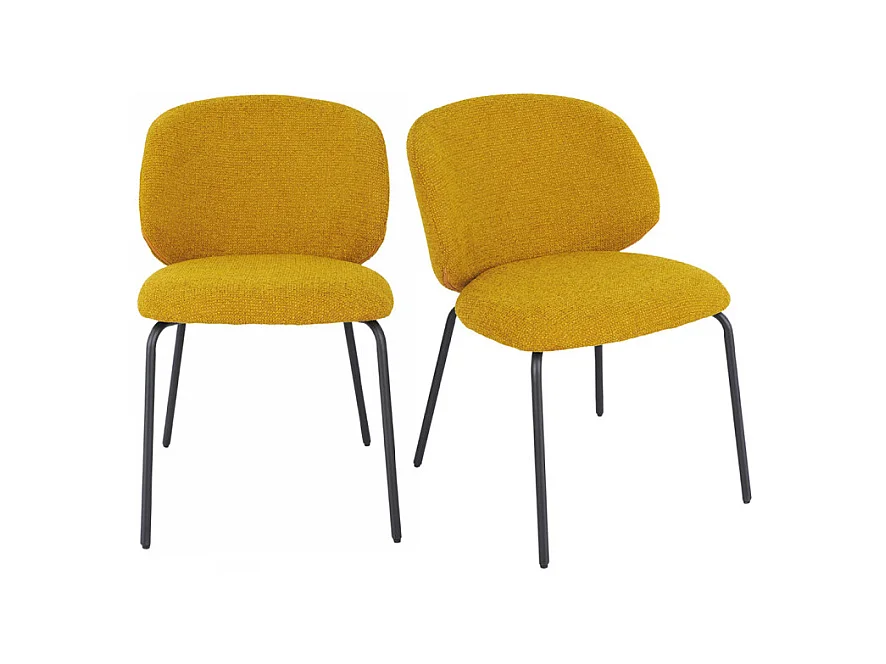 Lot 2 chaises en tissu chenille jaune moutarde pieds métal – LISETTE