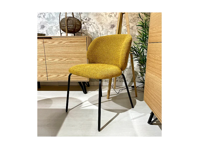 Lot 2 chaises en tissu chenille jaune moutarde pieds métal – LISETTE