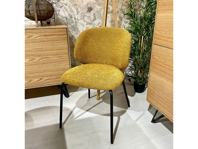 Lot 2 chaises en tissu chenille jaune moutarde pieds métal – LISETTE