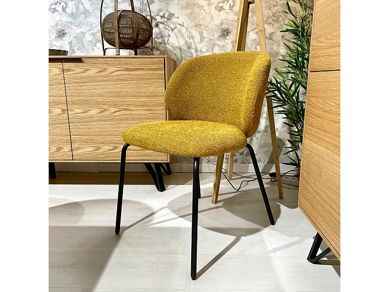 Lot 2 chaises en tissu chenille jaune moutarde pieds métal – LISETTE