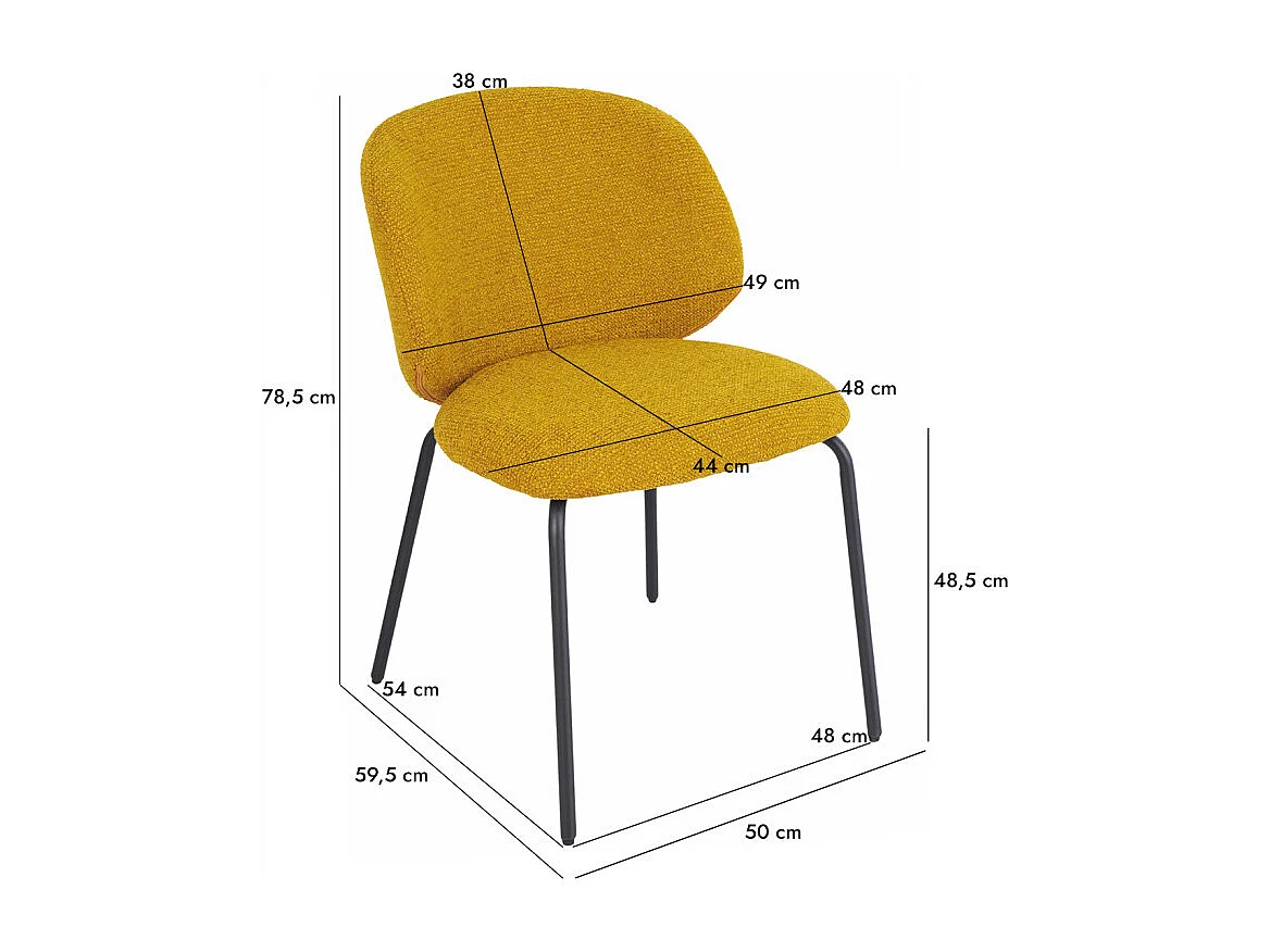 Lot 2 chaises en tissu chenille jaune moutarde pieds métal – LISETTE