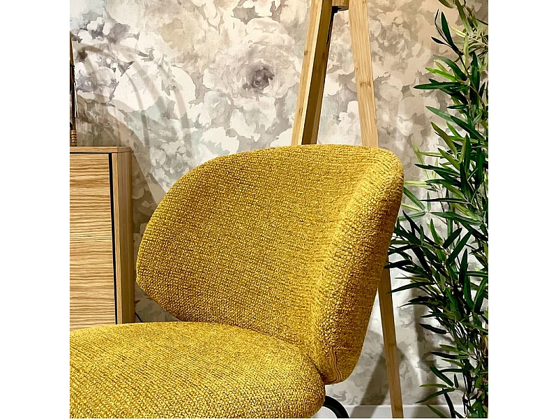 Lot 2 chaises en tissu chenille jaune moutarde pieds métal – LISETTE