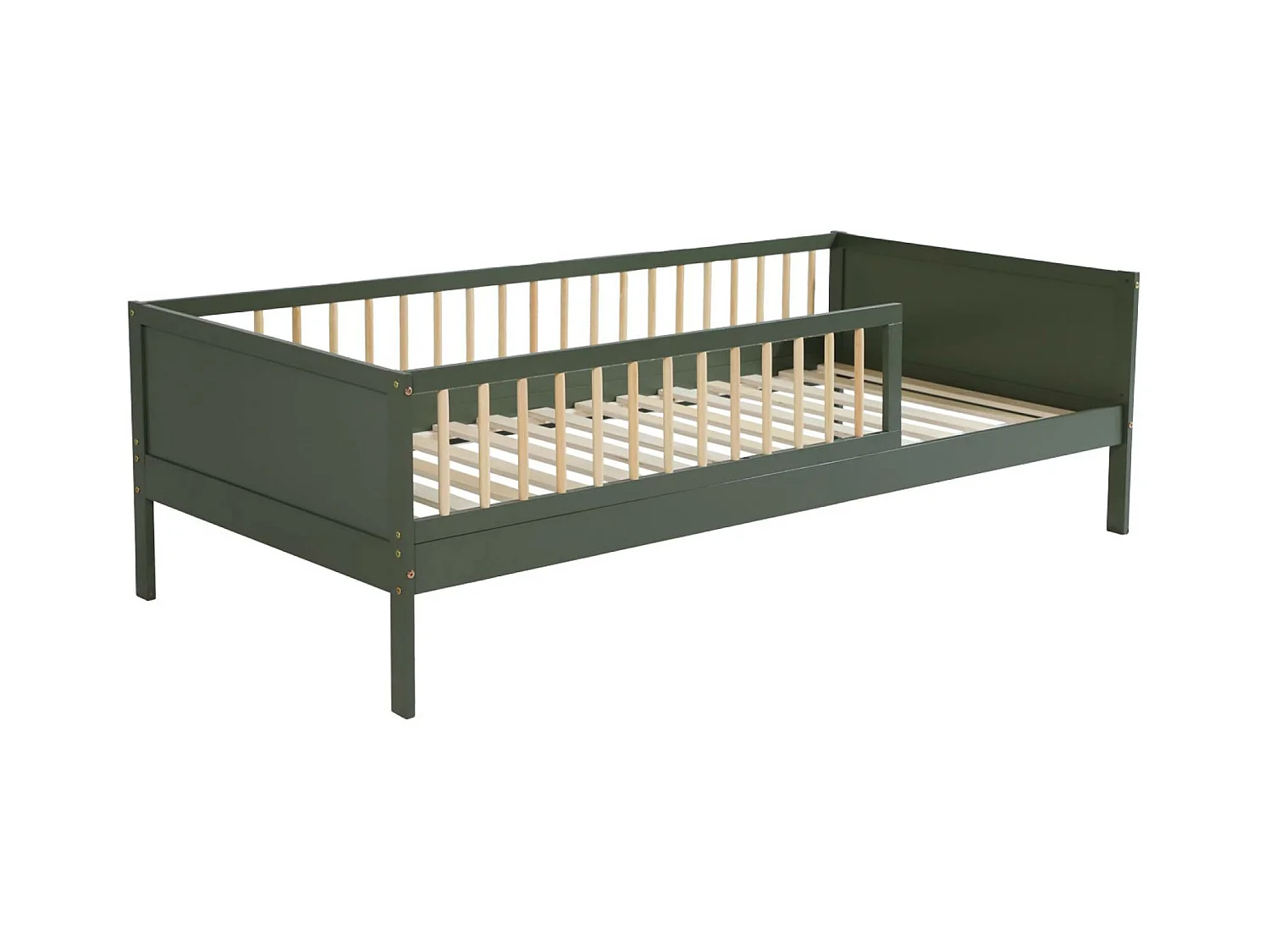 Lit enfant 90 x 190 cm pin naturel sommier à lattes inclus Vert - Elio