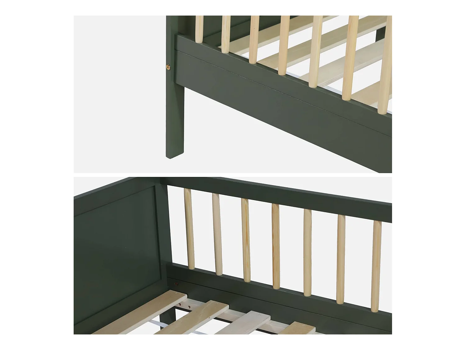 Lit enfant 90 x 190 cm pin naturel sommier à lattes inclus Vert - Elio