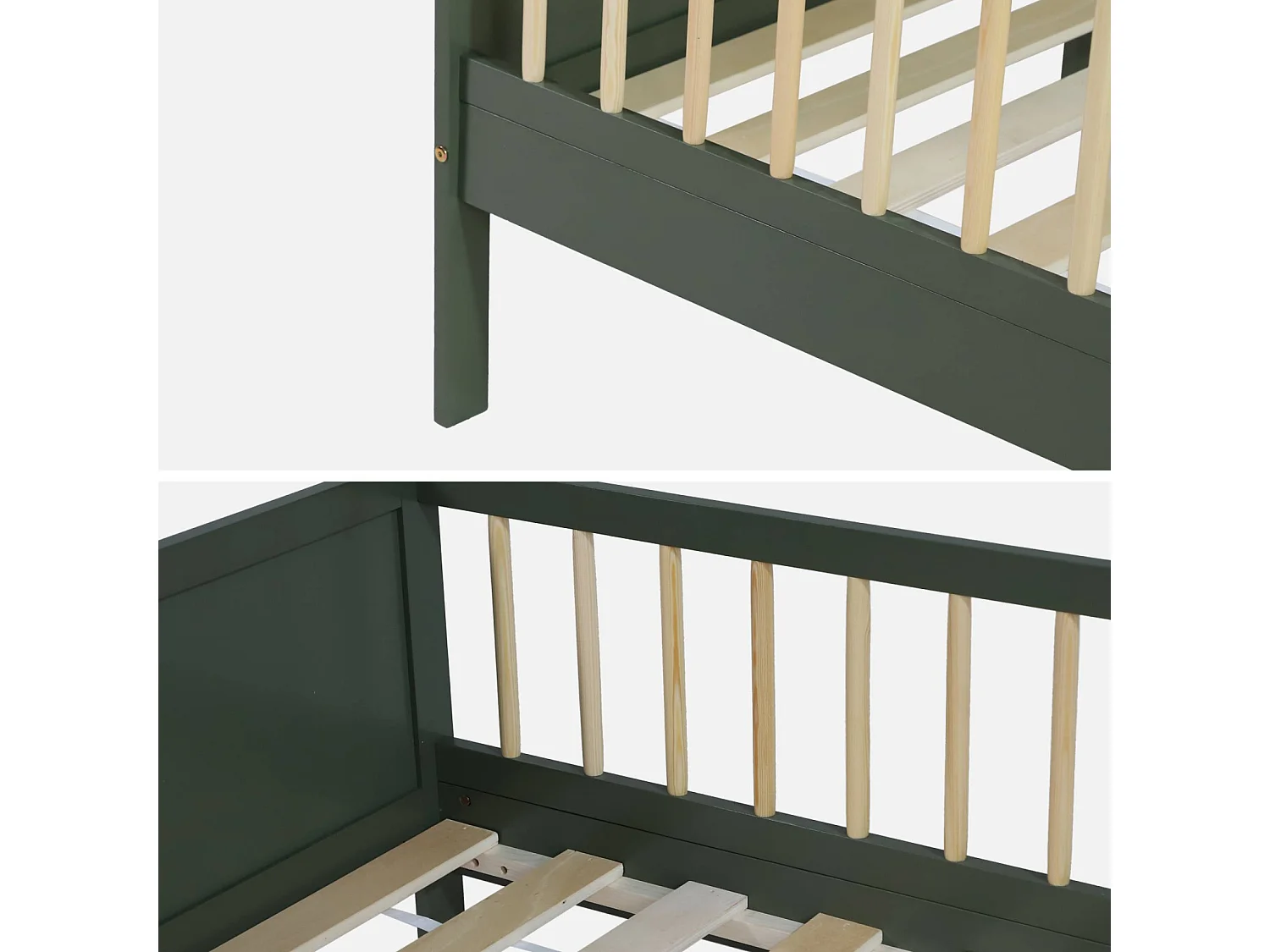 Lit enfant 90 x 190 cm pin naturel sommier à lattes inclus Vert - Elio