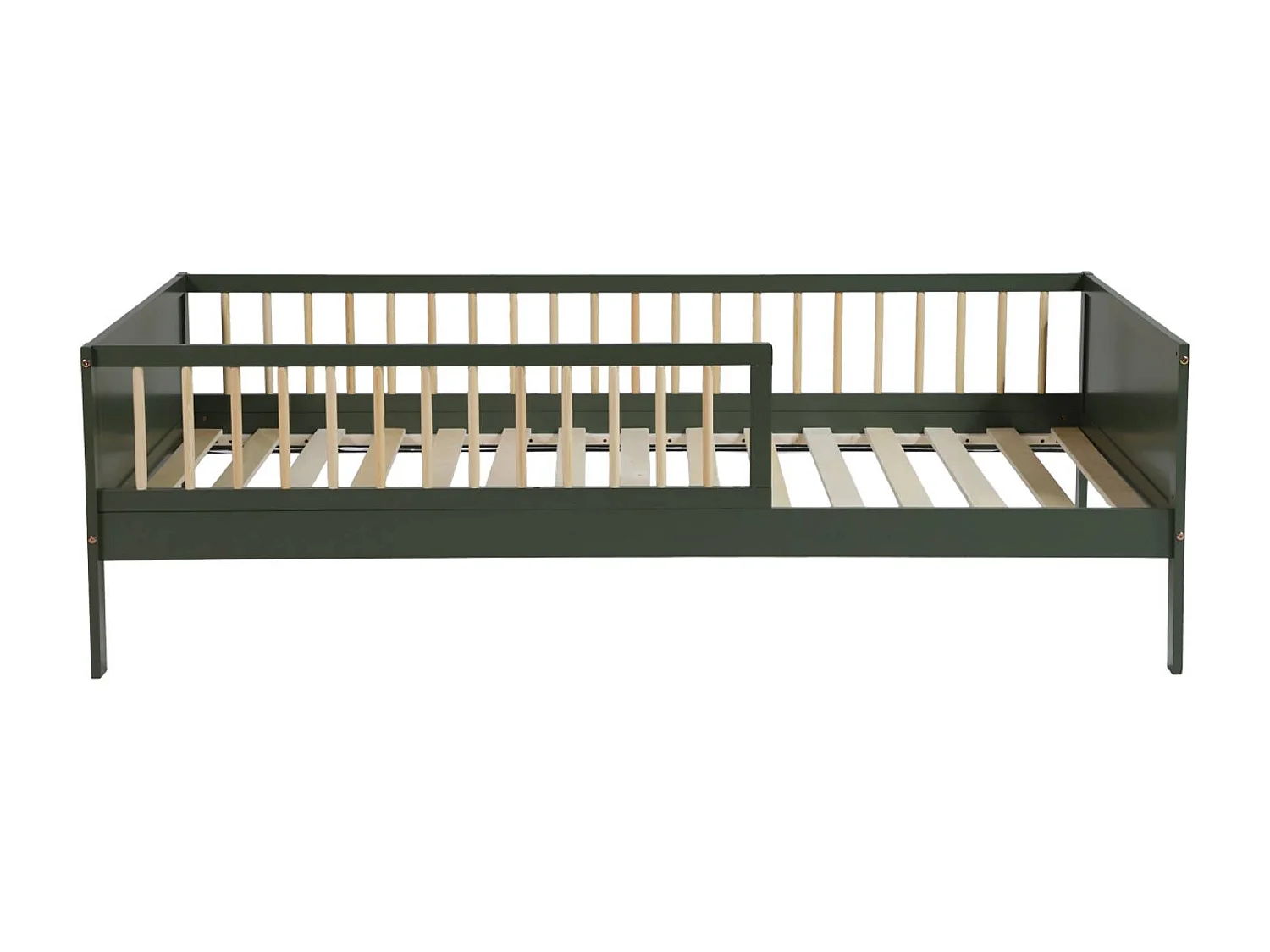 Cama infantil pino natural con somier de láminas incluido, 90cm verde