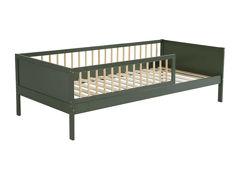 Lit enfant 90 x 190 cm pin naturel sommier à lattes inclus Vert - Elio