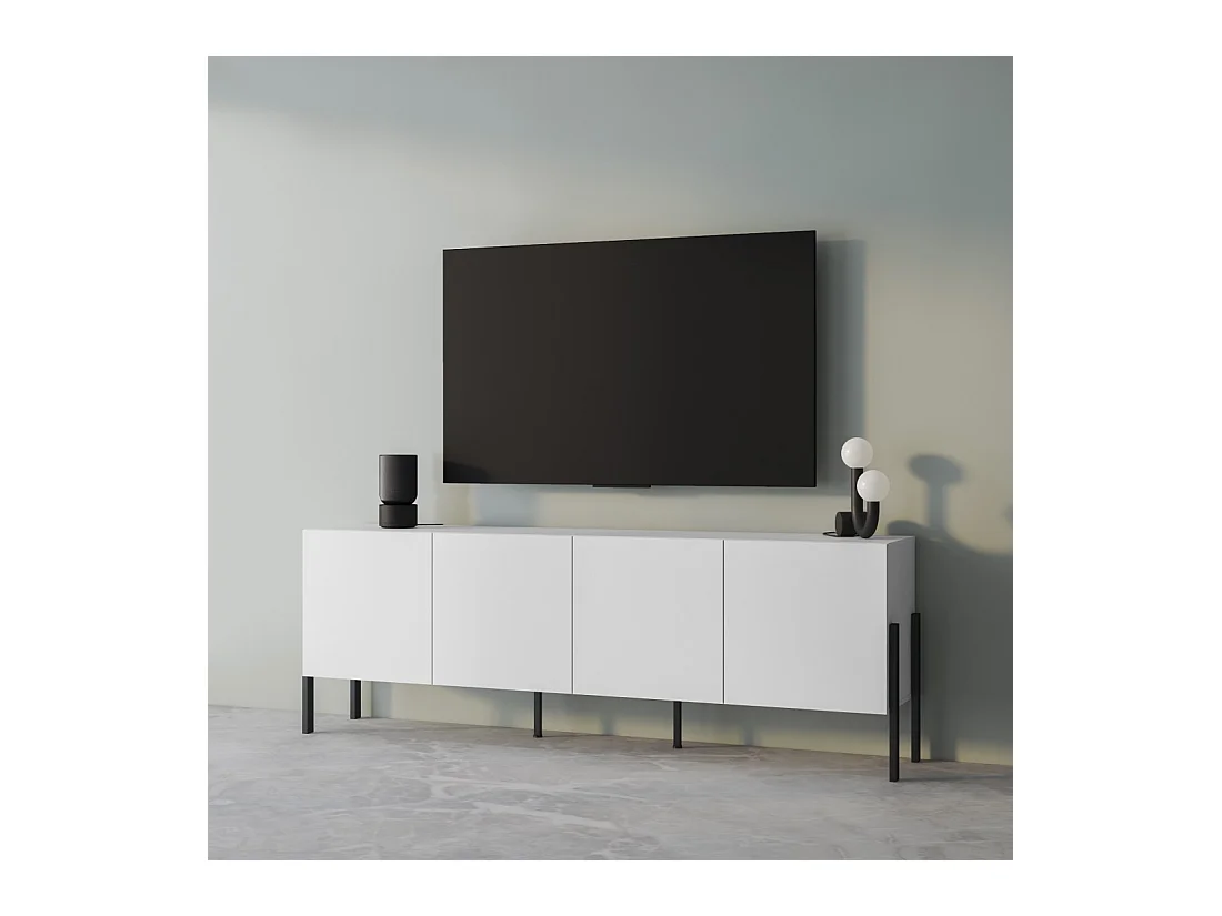 Buffet SALMA – 4 puertas Push-to-Open – Blanco súper mate & negro mate, 204×70×40 cm