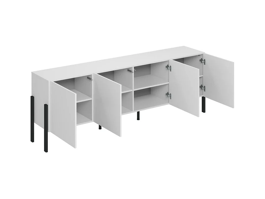 Buffet SALMA – 4 puertas Push-to-Open – Blanco súper mate & negro mate, 204×70×40 cm