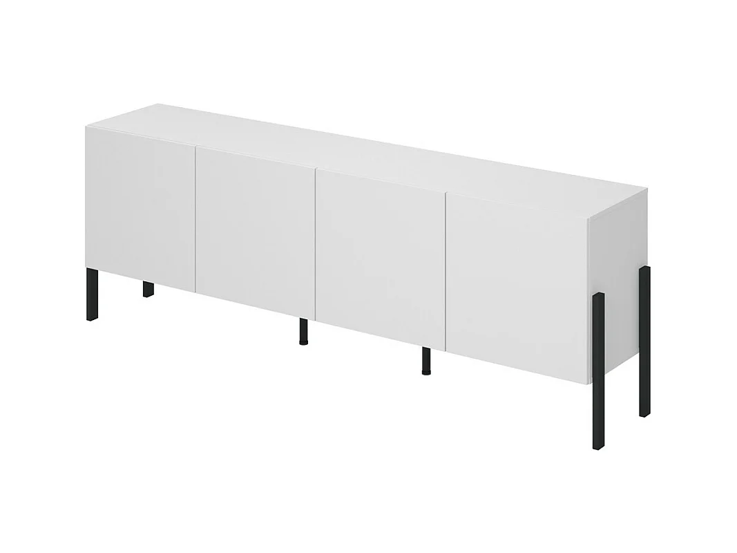 Buffet SALMA – 4 portes Push-to-Open – Blanc super mat & noir mat, 204×70×40 cm