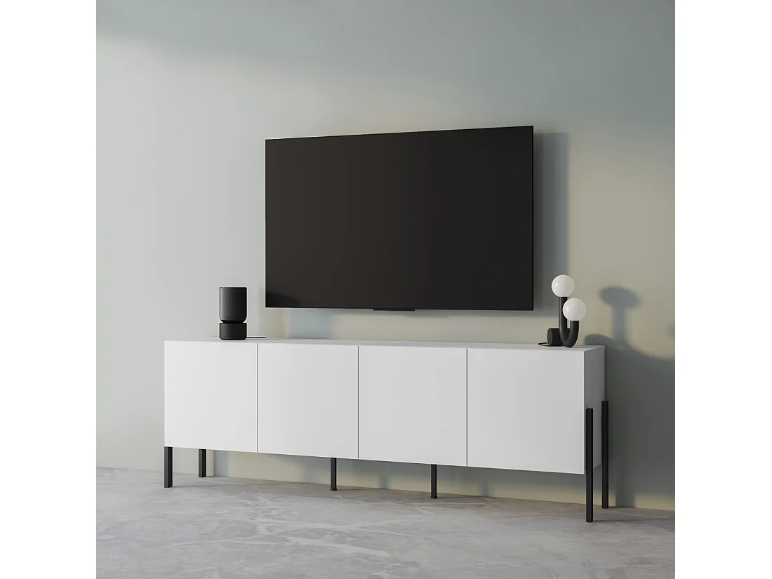 Buffet SALMA – 4 portas Push-to-Open – Branco super mate & preto mate, 204×70×40 cm