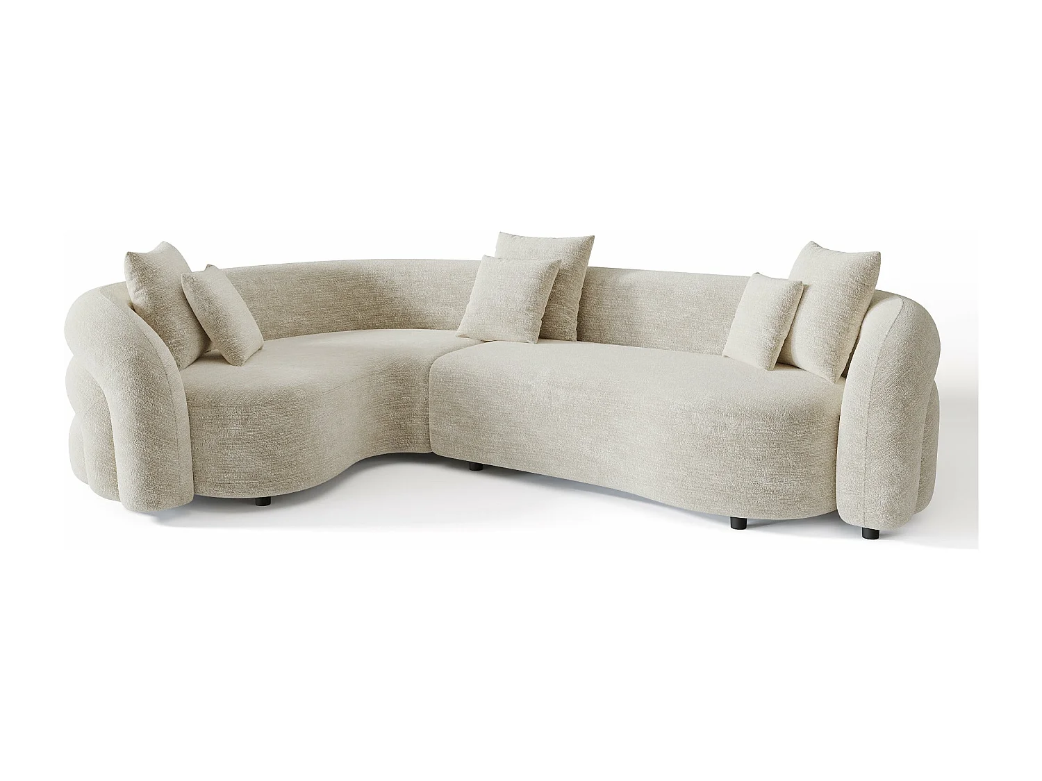 Canapé 6 places d'angle gauche velours texturé beige VICTORIA