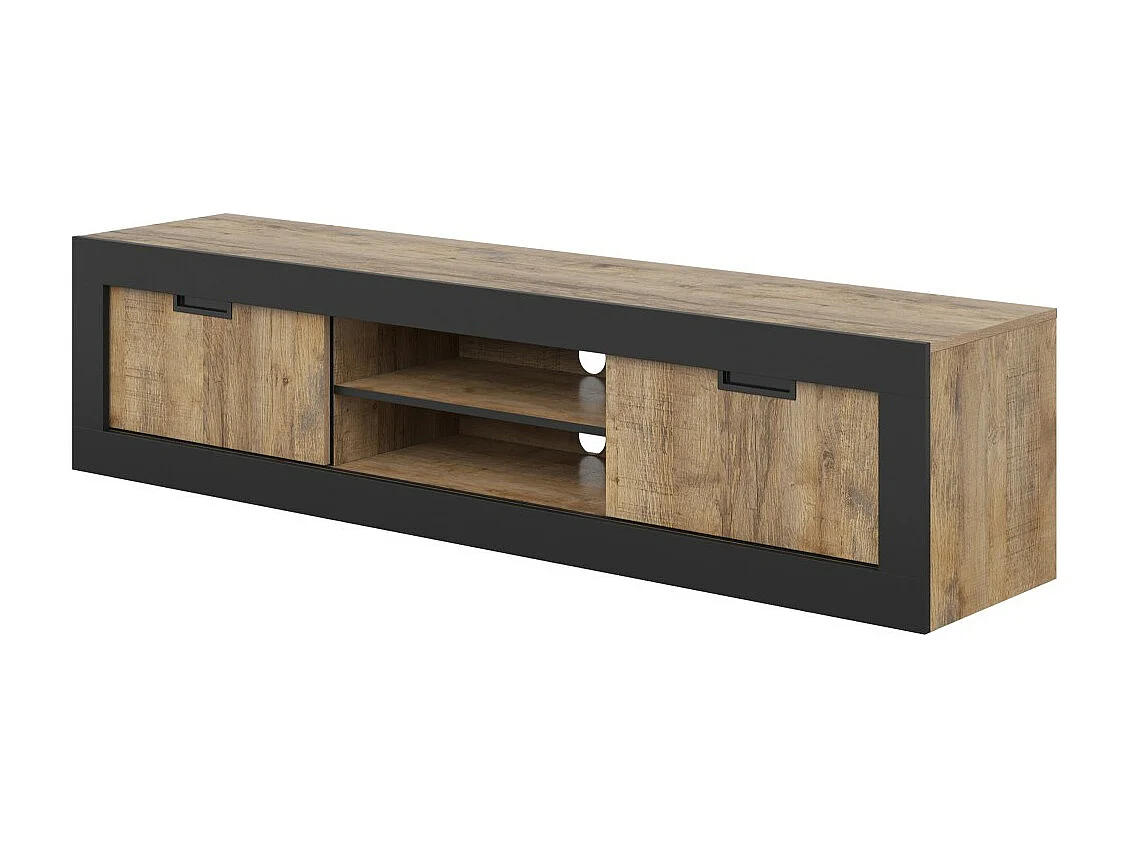 Pack sala completo MEUNIER – Móvel para TV, vitrine & mesa de centro em carvalho Samdal & preto fosco