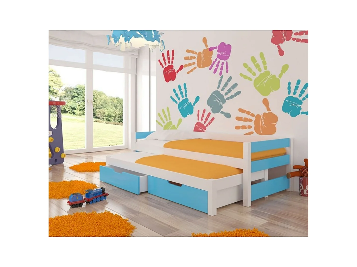 Bett Grava (90x200) /Matratze inklusive/Blau