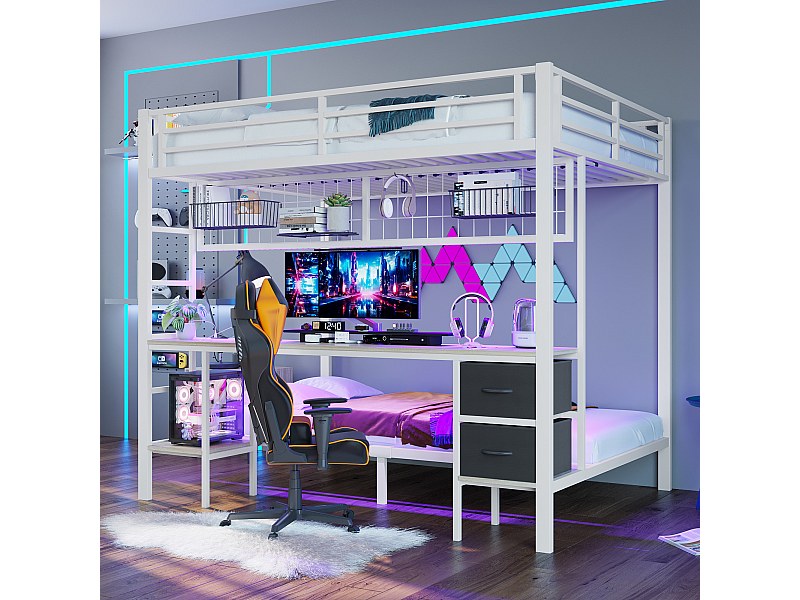 Letto A Castello Triplo In Metallo - Letti Sovrapposti Per Bambini E Adulti, Bianco/Nero