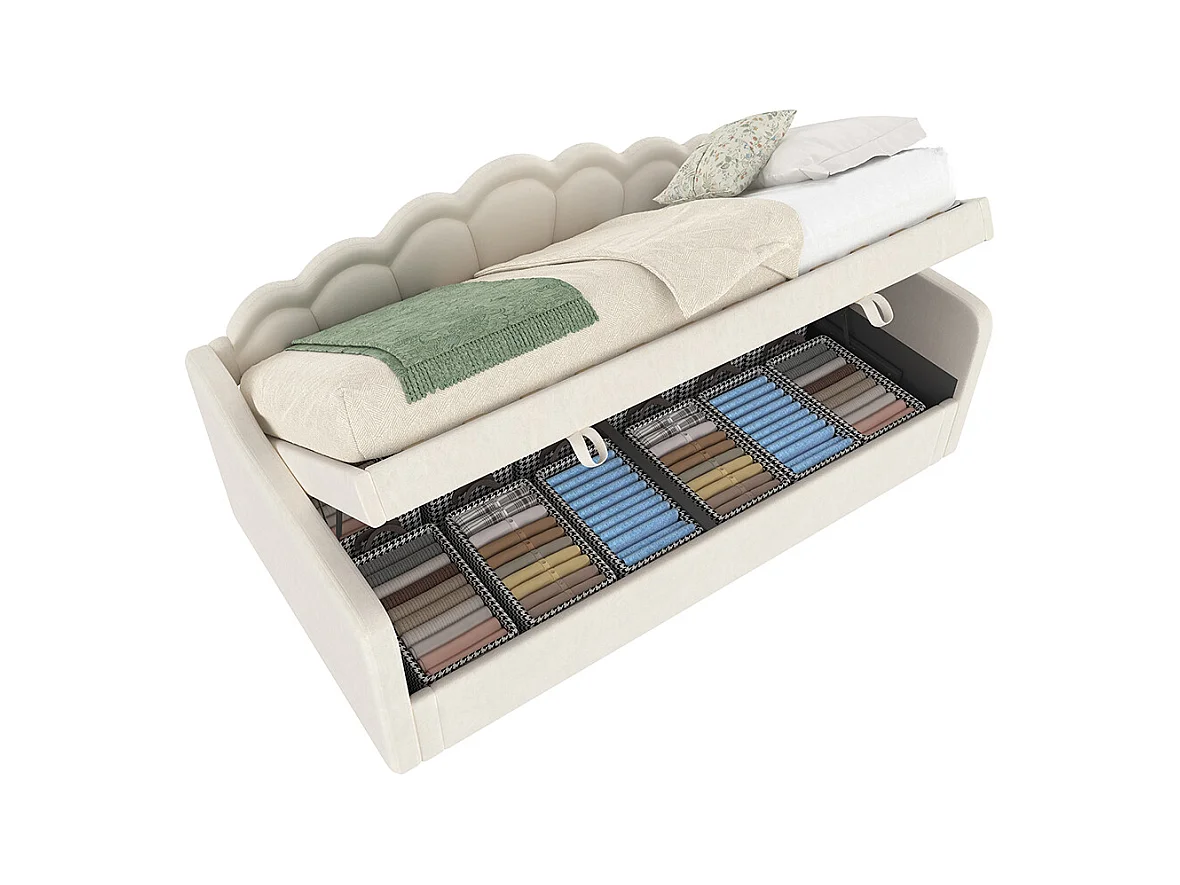 Sofá-cama hidráulico 90x200 cm, com espaço de arrumação, veludo, fita LED que muda de cor,Bege