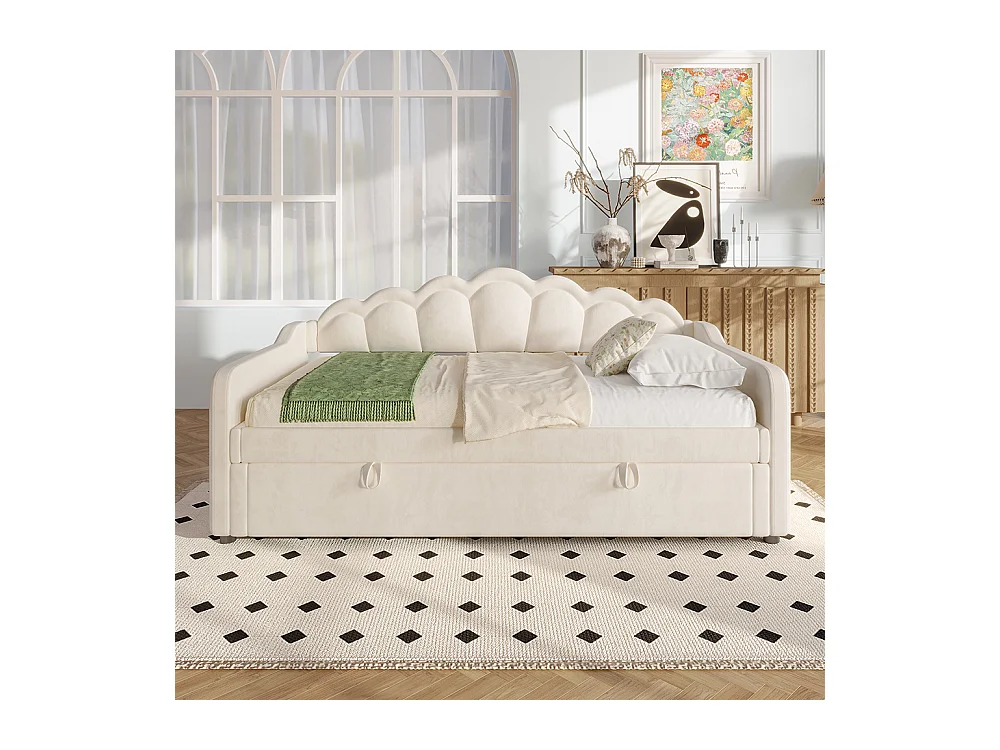 Canapé-lit hydraulique 90x200 cm, avec espace de rangement, velours, bande LED à couleur changeante,Beige