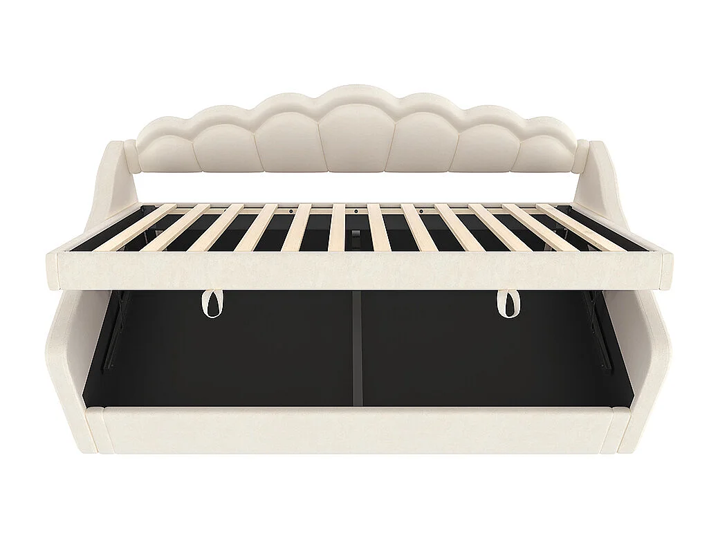 Canapé-lit hydraulique 90x200 cm, avec espace de rangement, velours, bande LED à couleur changeante,Beige