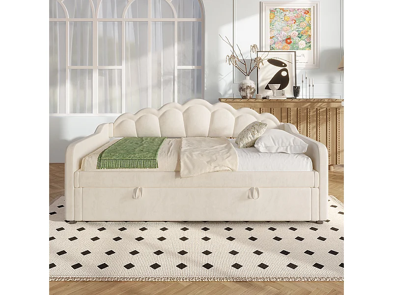 Divano letto idraulico 90x200 cm, con contenitore, velluto, striscia LED cambia colore, Beige