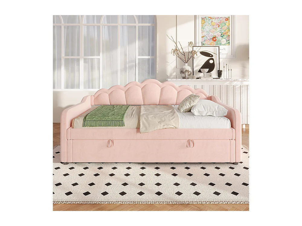 Sofá-cama hidráulico 90x200 cm, com espaço de arrumação, veludo, fita LED que muda de cor, cor-de-rosa